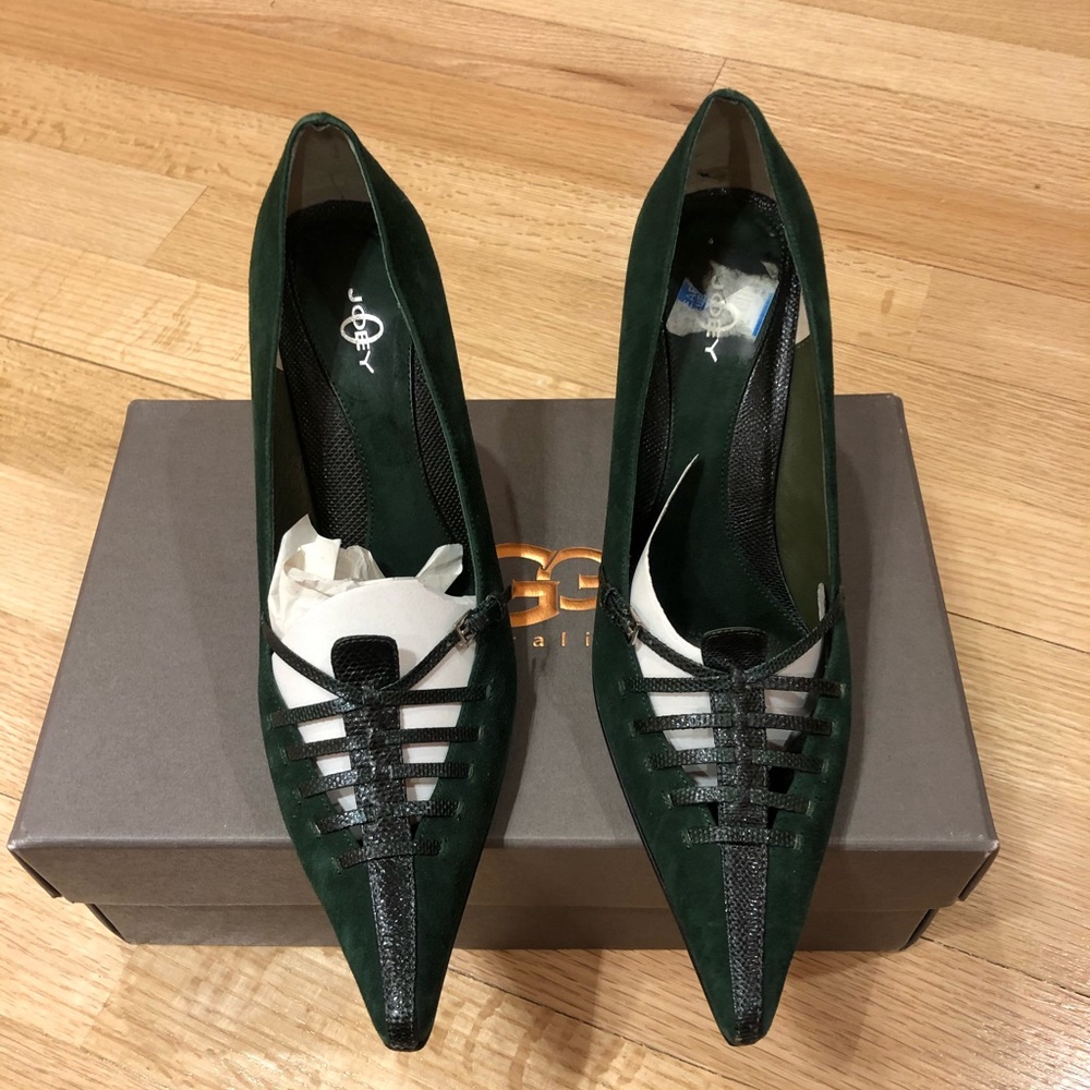 green suede Joey heels size 38.5